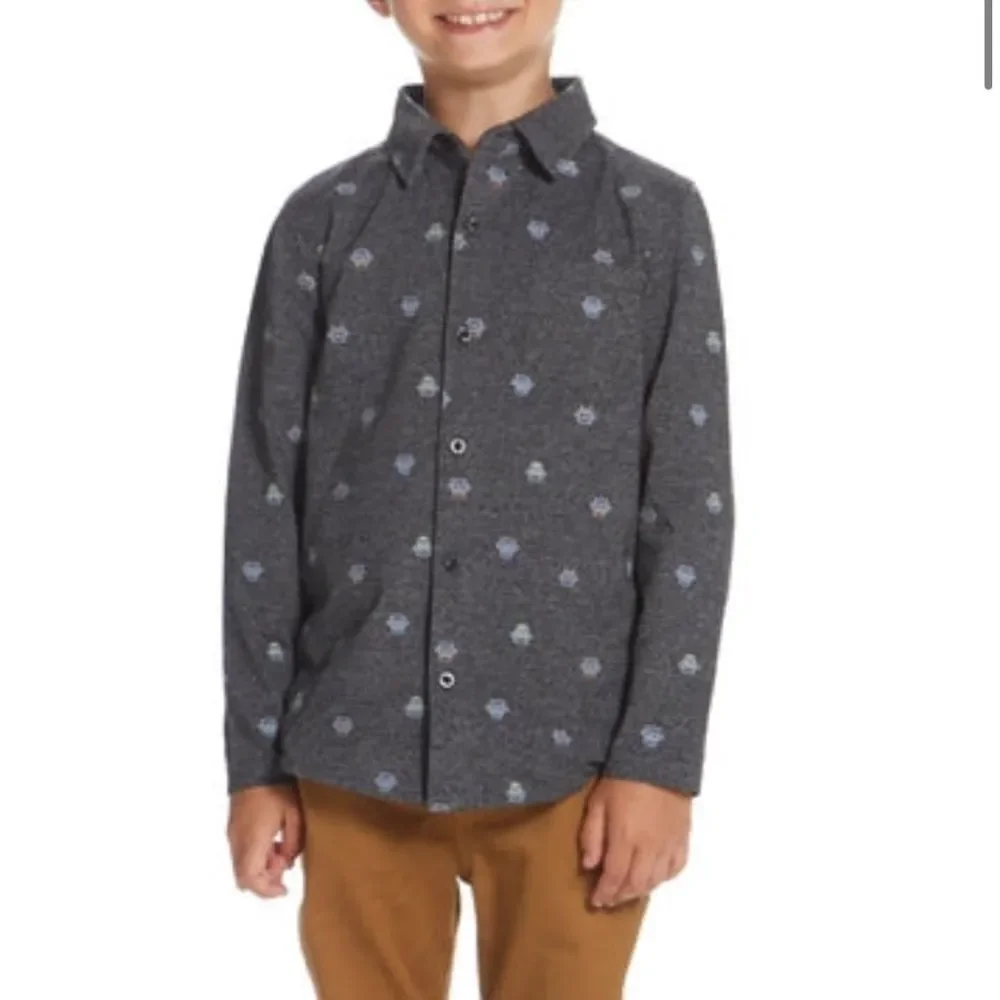 Andy and Evan Boys Robot Pique Knit Buttondown gray NWT size 5